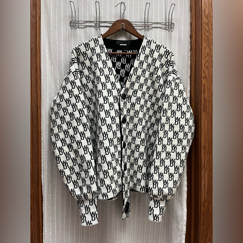 We11done white jacquard logo Unisex cardigan Size S